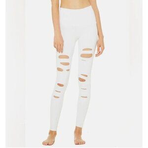 Alo High Waisted Ripped Warrior Leggings In Pristine White Size XXS